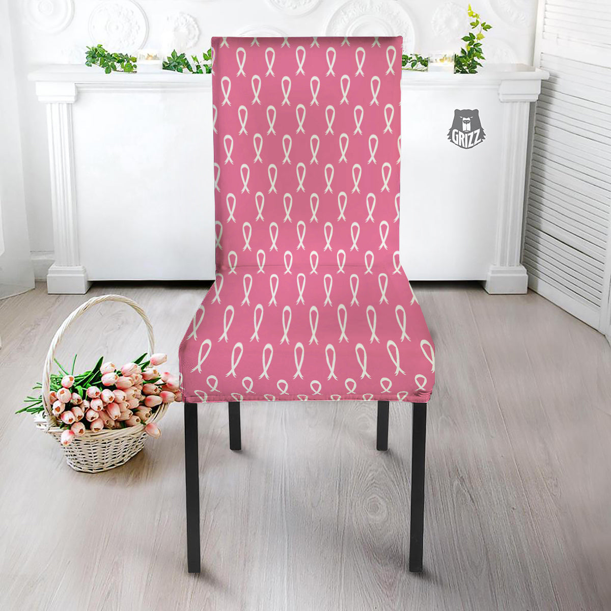 Breast Cancer Pink And White Print Pattern Dining Chair Slipcover-grizzshop
