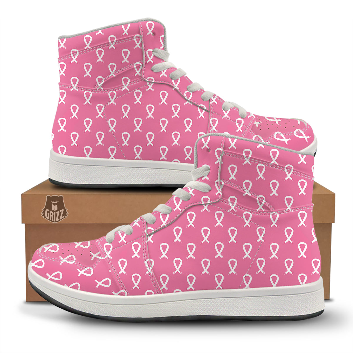 Breast Cancer Pink And White Print Pattern High Top Sneakers-grizzshop