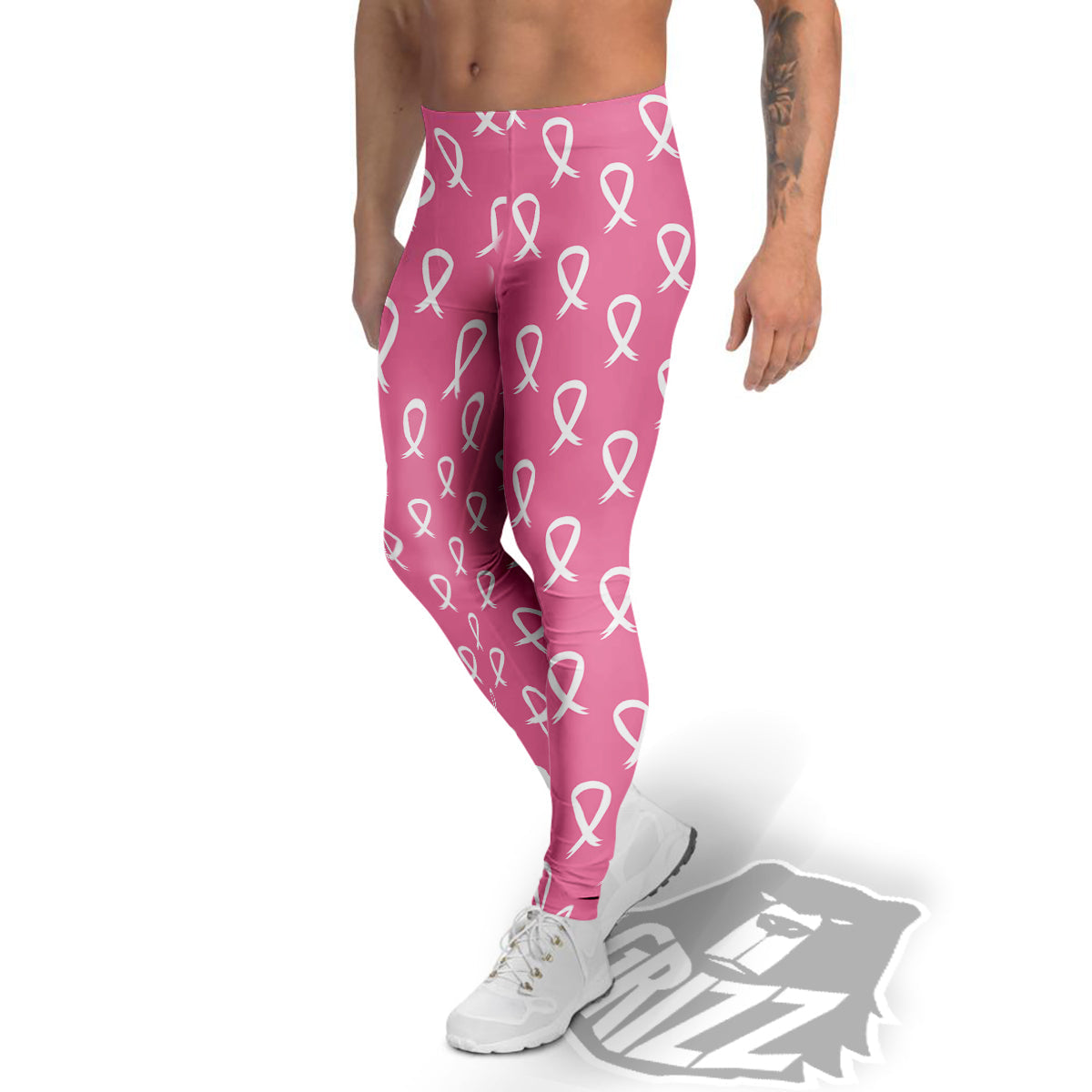 Breast Cancer Pink And White Print Pattern Men's Leggings-grizzshop