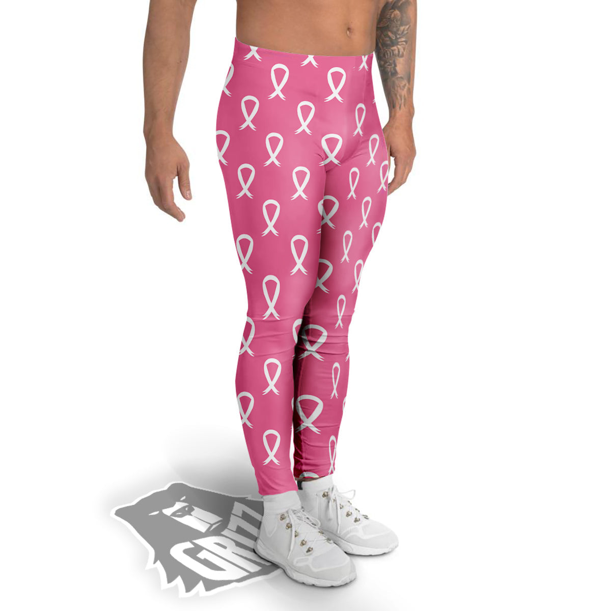 Breast Cancer Pink And White Print Pattern Men's Leggings-grizzshop