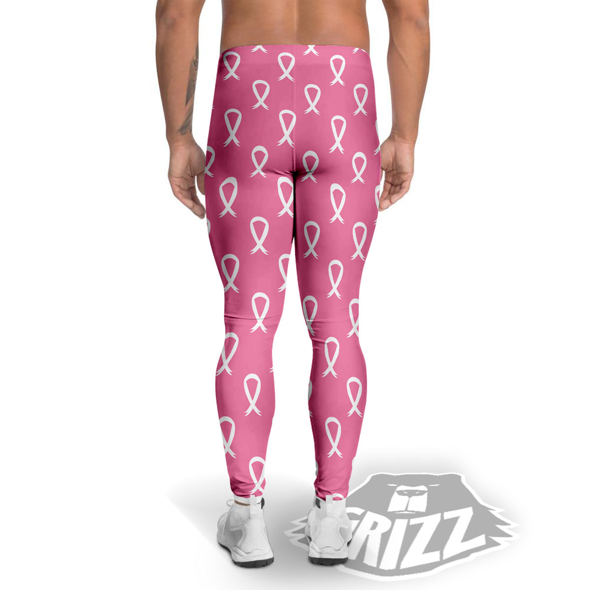 Breast Cancer Pink And White Print Pattern Men's Leggings-grizzshop