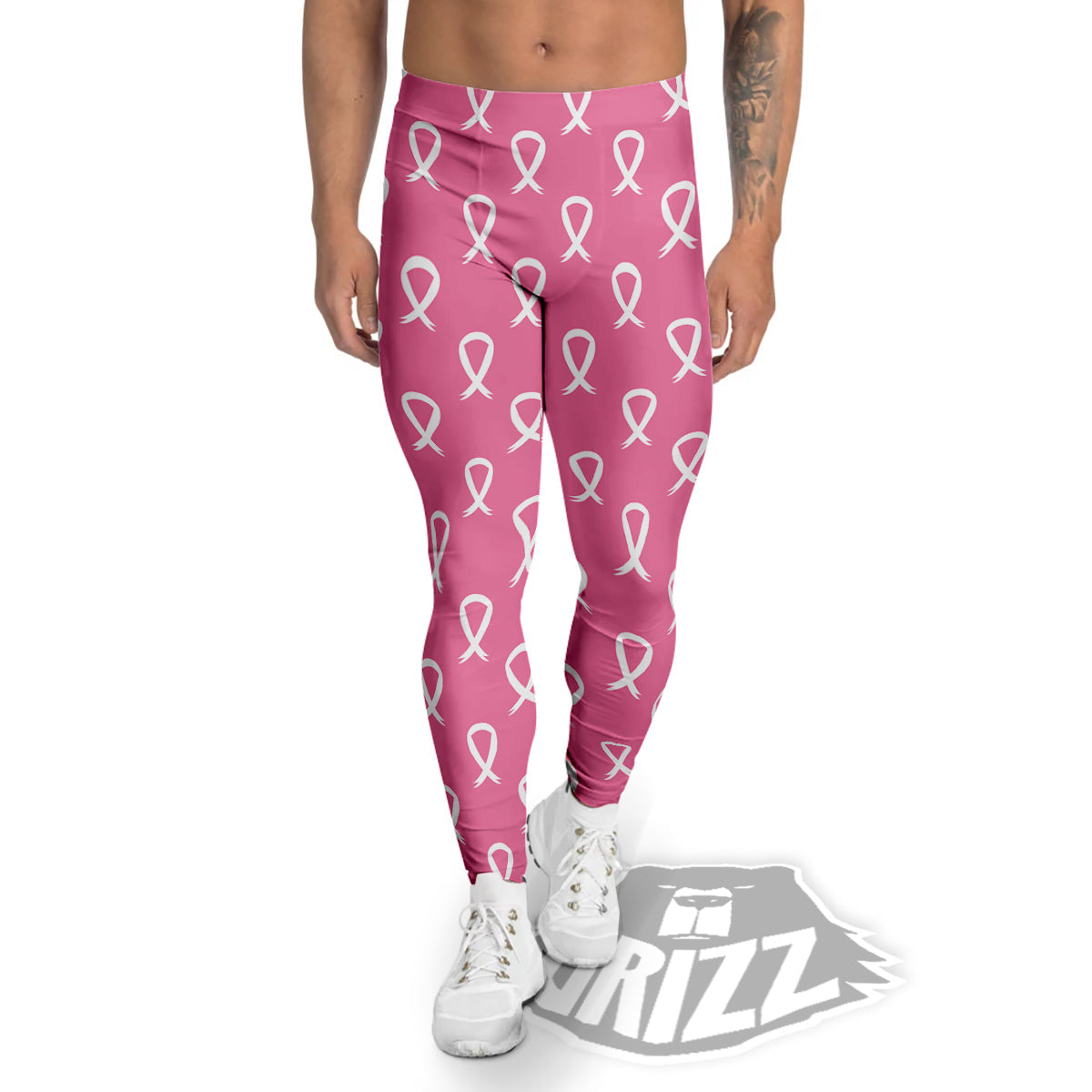 Breast Cancer Pink And White Print Pattern Men's Leggings-grizzshop