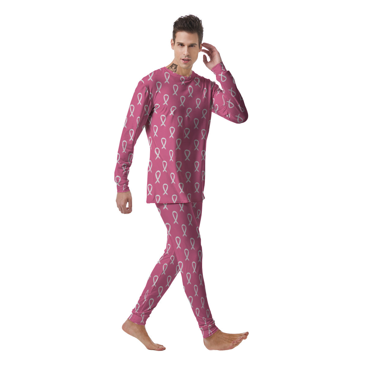 Breast Cancer Pink And White Print Pattern Men's Pajamas-grizzshop