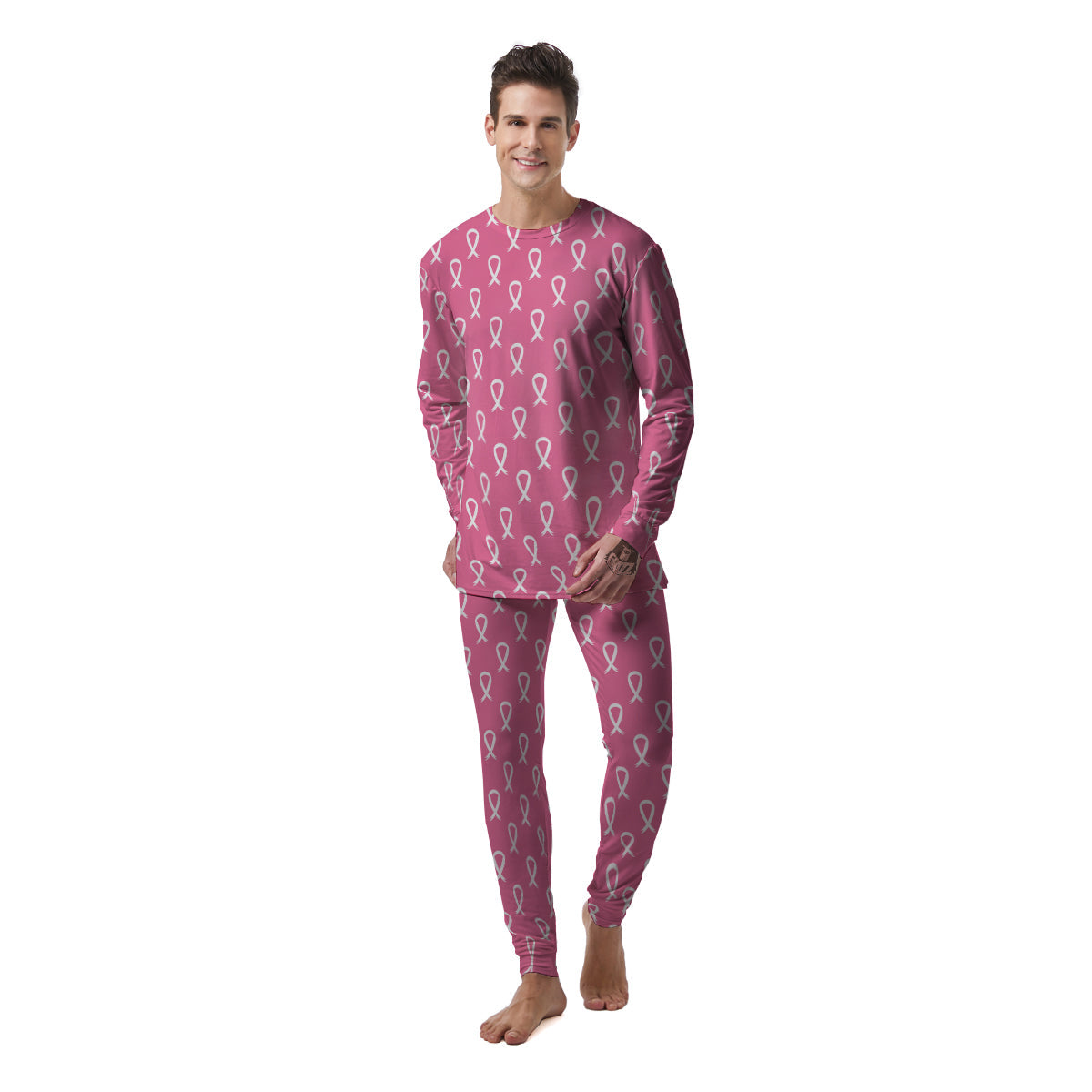 Breast Cancer Pink And White Print Pattern Men's Pajamas-grizzshop