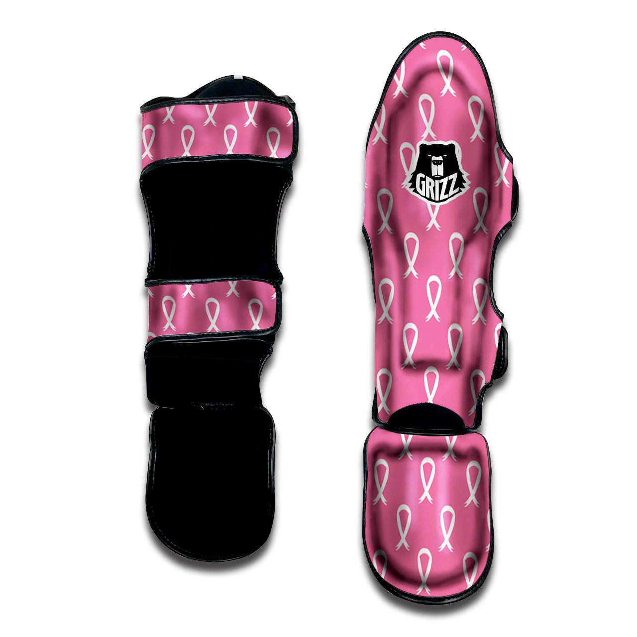 Breast Cancer Pink And White Print Pattern Muay Thai Shin Guards-grizzshop