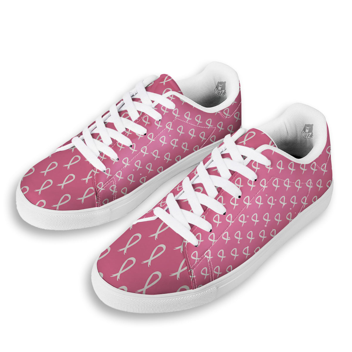 Breast Cancer Pink And White Print Pattern White Low Top Sneakers-grizzshop