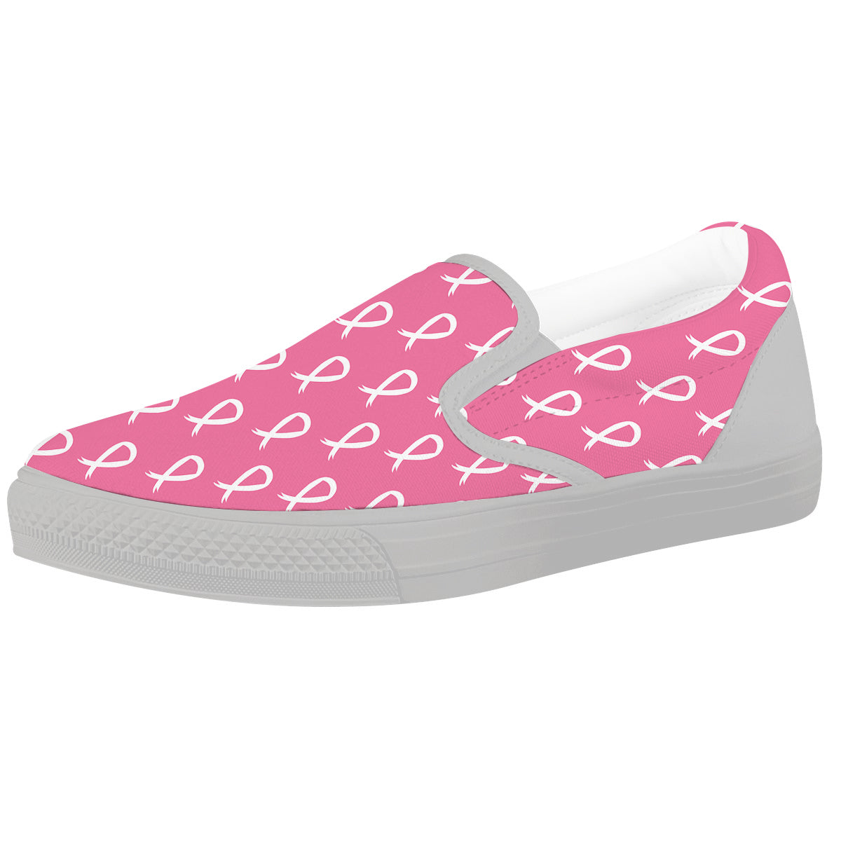 Breast Cancer Pink And White Print Pattern White Slip On Shoes-grizzshop