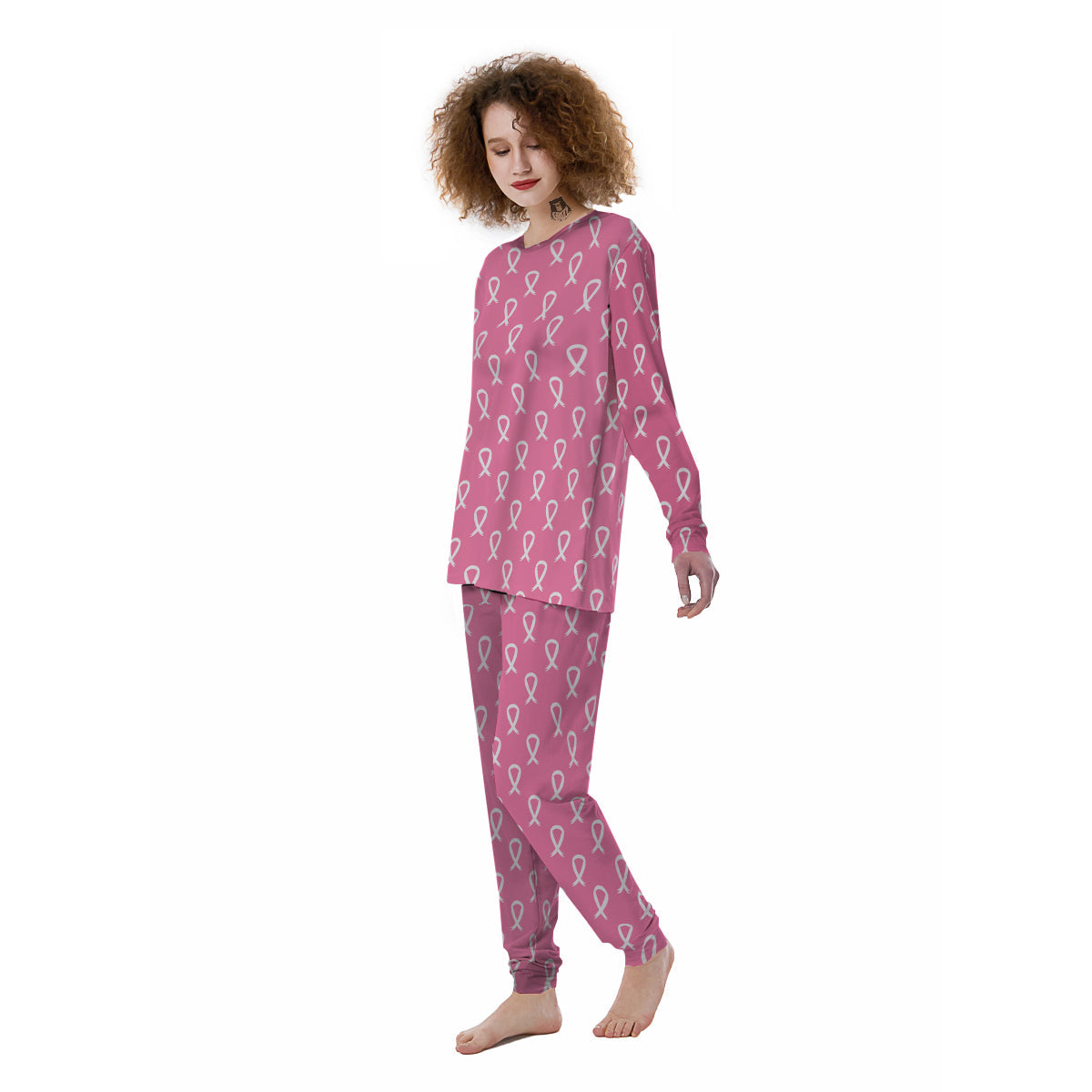 Breast Cancer Pink And White Print Pattern Women's Pajamas-grizzshop