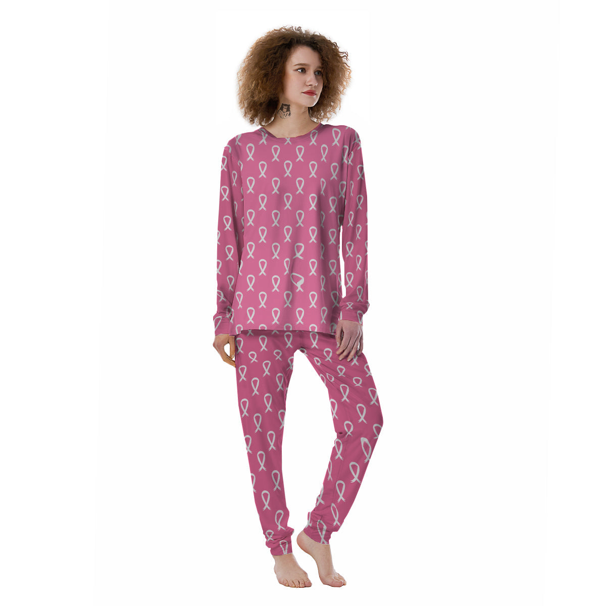 Breast Cancer Pink And White Print Pattern Women's Pajamas-grizzshop