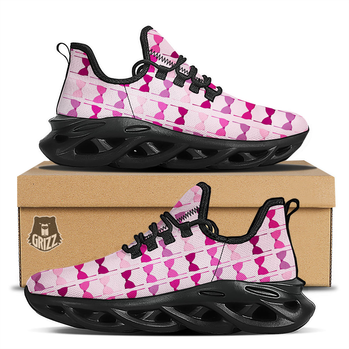 Breast Cancer Pink Bra Print Pattern Black Running Shoes-grizzshop