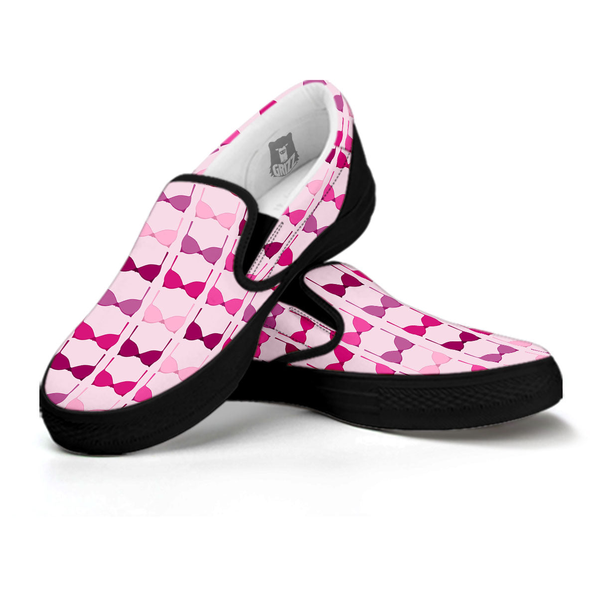 Breast Cancer Pink Bra Print Pattern Black Slip On Shoes-grizzshop