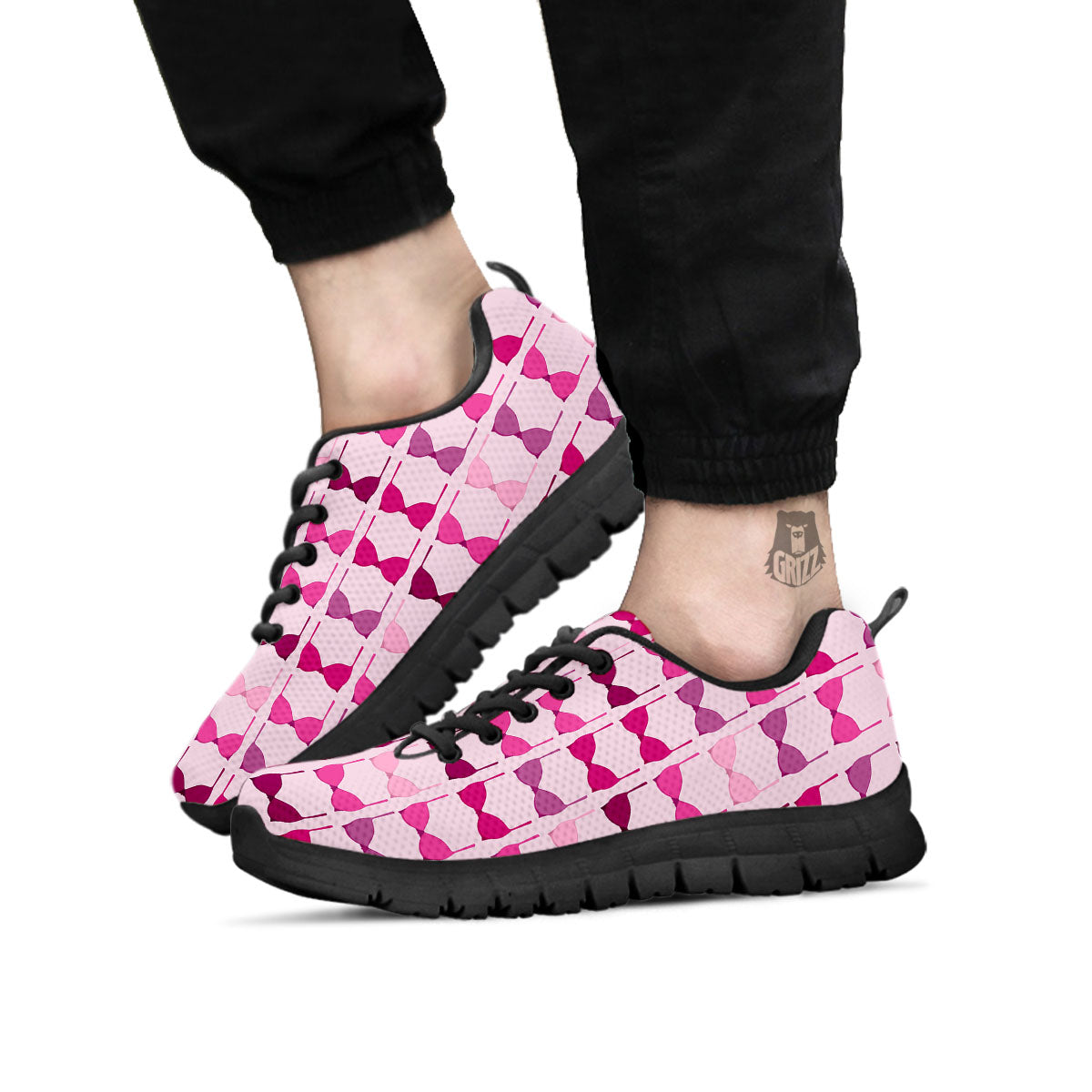 Breast Cancer Pink Bra Print Pattern Black Sneaker-grizzshop