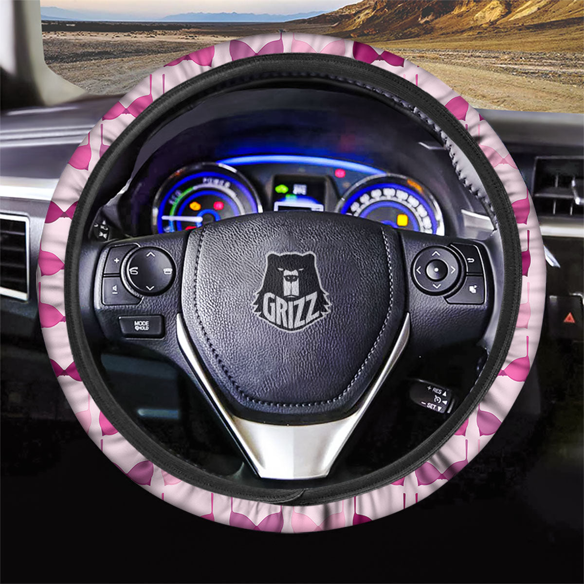 Breast Cancer Pink Bra Print Pattern Car Steering Wheel Cover-grizzshop