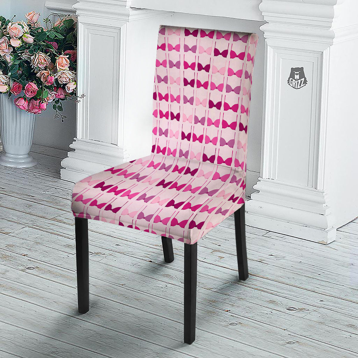 Breast Cancer Pink Bra Print Pattern Dining Chair Slipcover-grizzshop