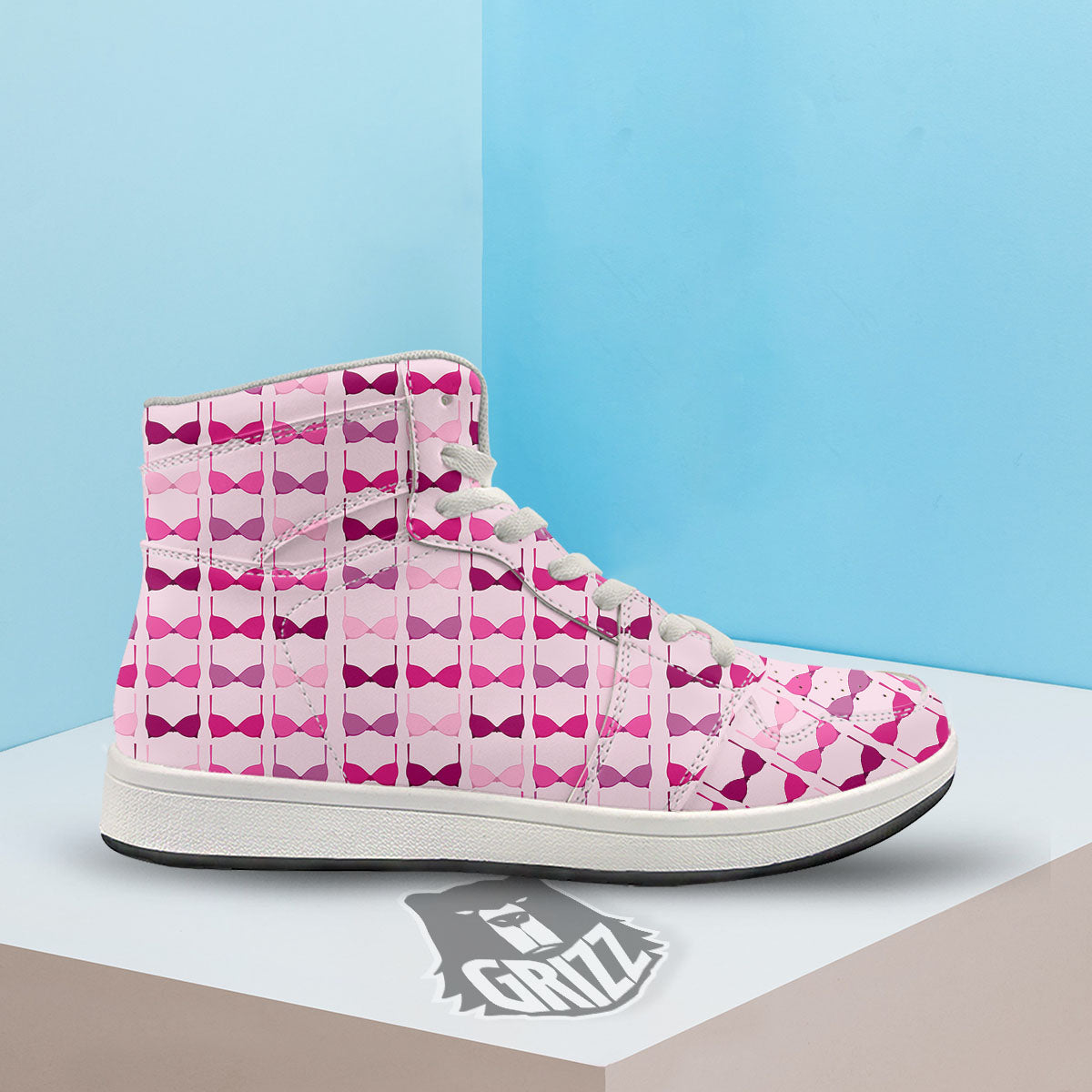 Breast Cancer Pink Bra Print Pattern High Top Sneakers-grizzshop