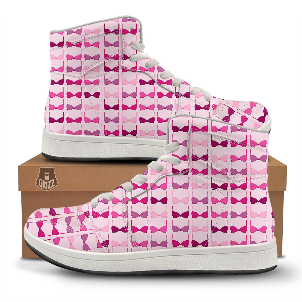 Breast Cancer Pink Bra Print Pattern High Top Sneakers-grizzshop