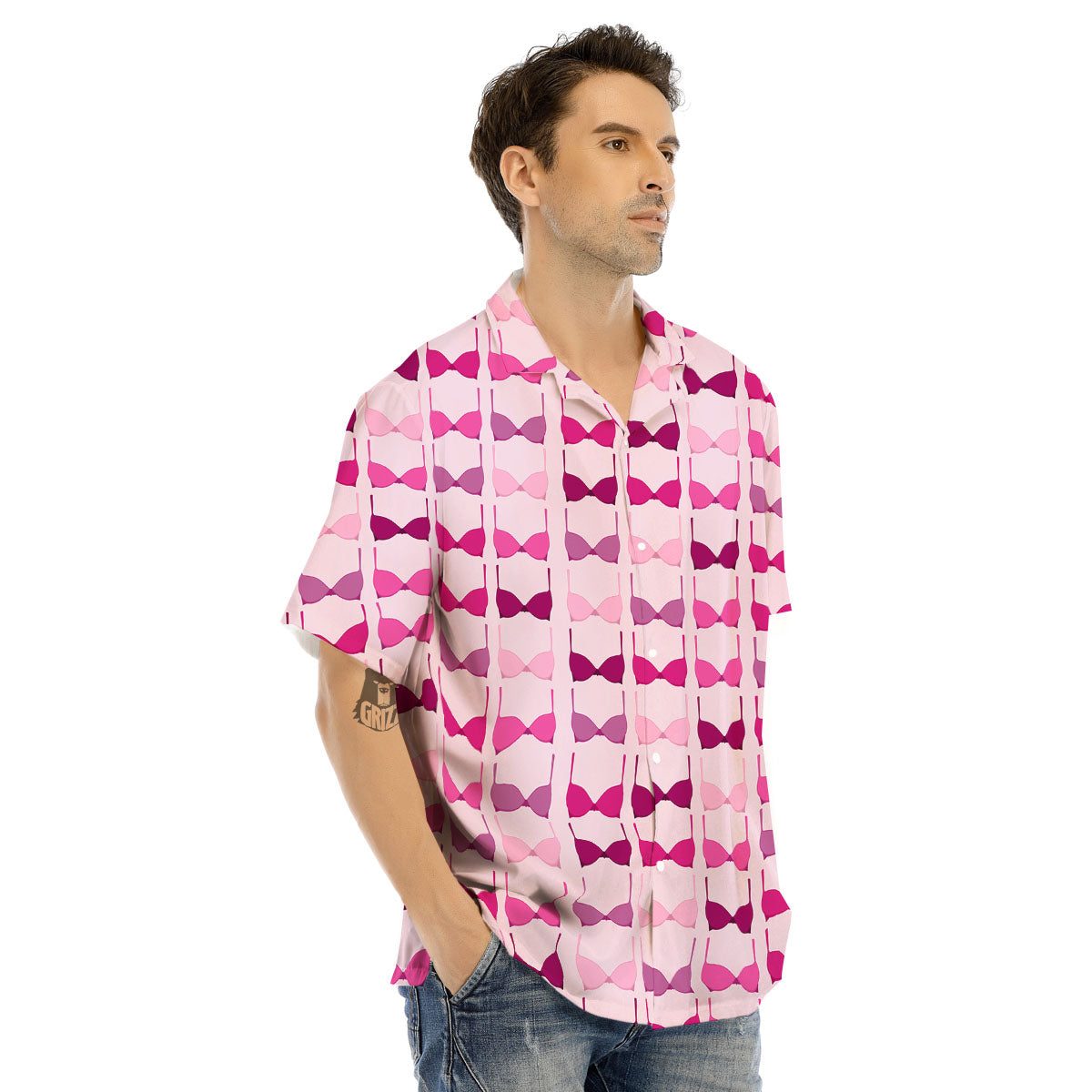 Breast Cancer Pink Bra Print Pattern Men's Hawaiian Shirt-grizzshop