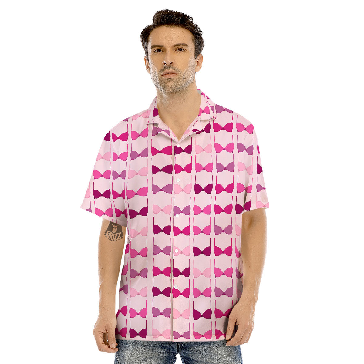 Breast Cancer Pink Bra Print Pattern Men's Hawaiian Shirt-grizzshop