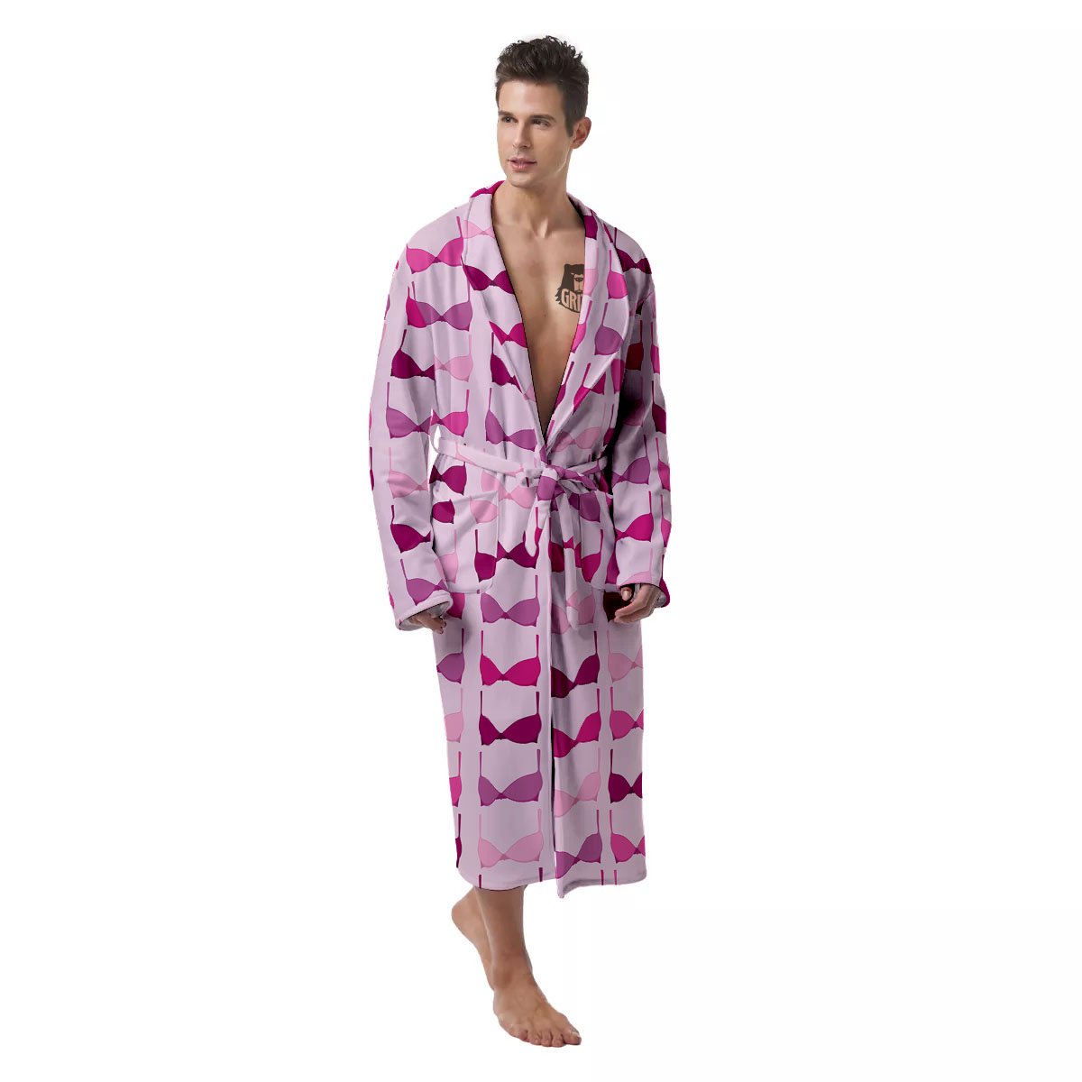 Breast Cancer Pink Bra Print Pattern Men's Robe-grizzshop