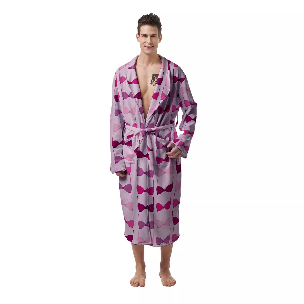 Breast Cancer Pink Bra Print Pattern Men's Robe-grizzshop
