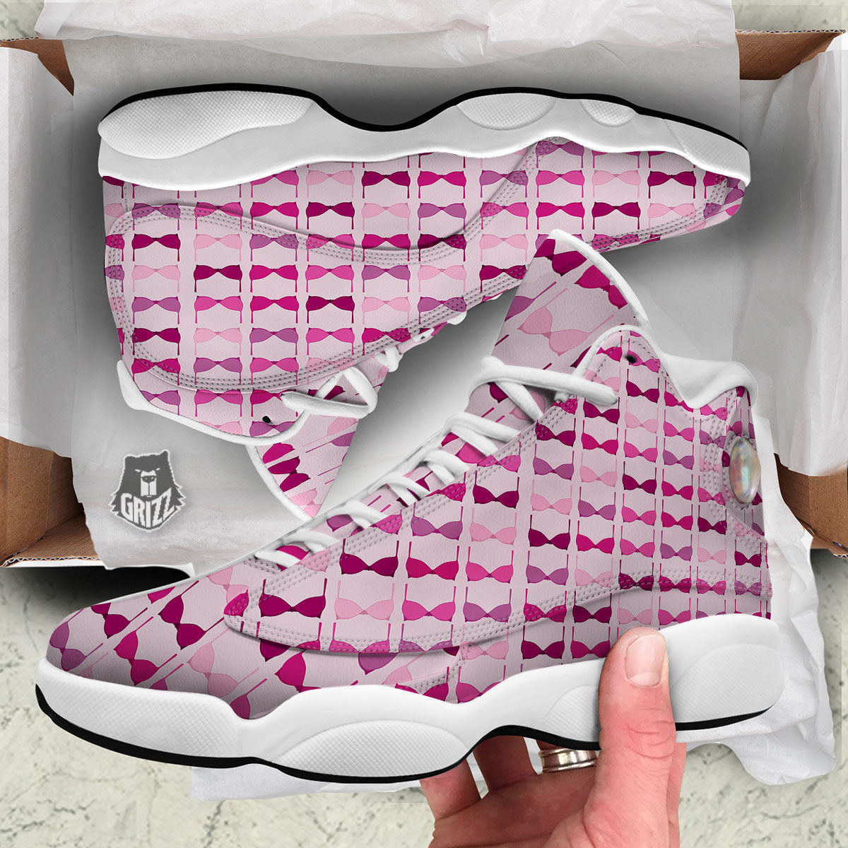 Breast Cancer Pink Bra Print Pattern White Basketball Shoes-grizzshop