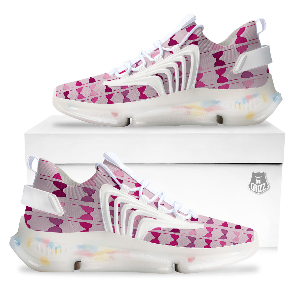 Breast Cancer Pink Bra Print Pattern White Gym Shoes-grizzshop