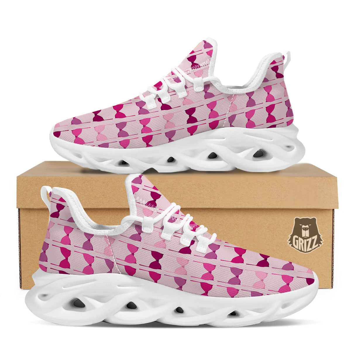 Breast Cancer Pink Bra Print Pattern White Running Shoes-grizzshop