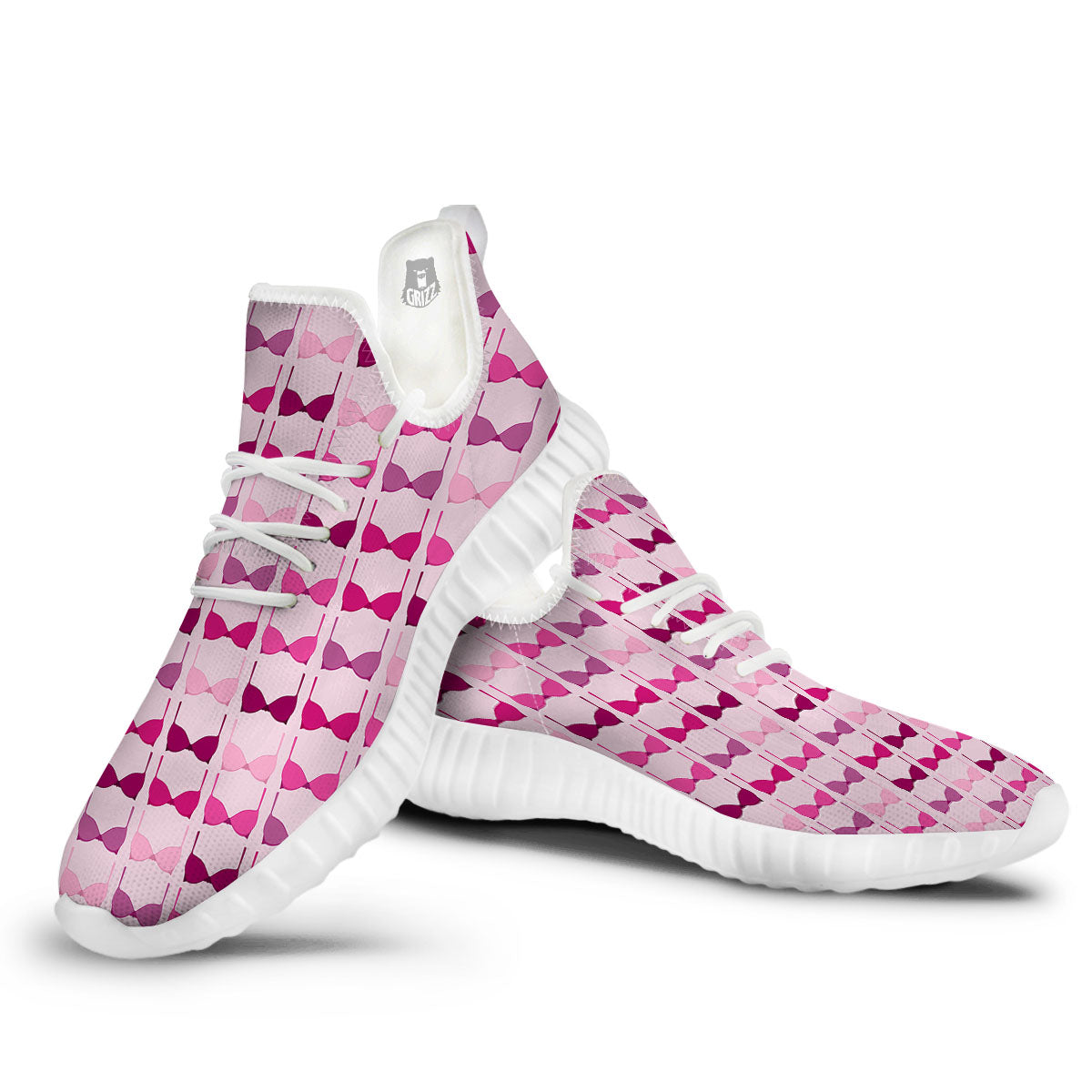 Breast Cancer Pink Bra Print Pattern White Walking Shoes-grizzshop