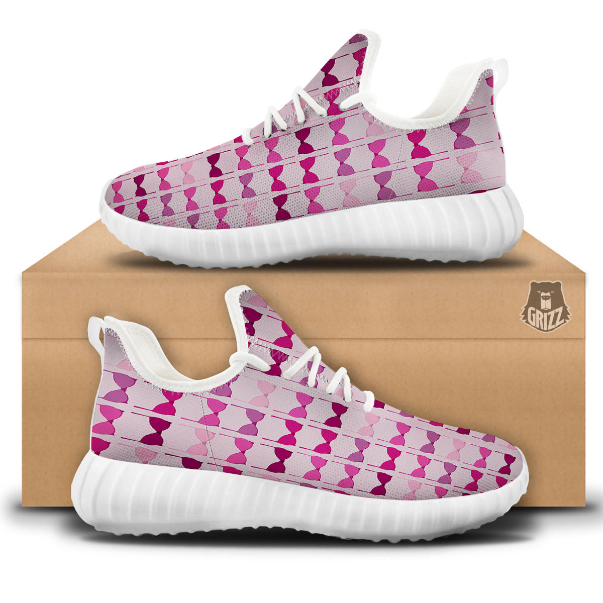Breast Cancer Pink Bra Print Pattern White Walking Shoes-grizzshop