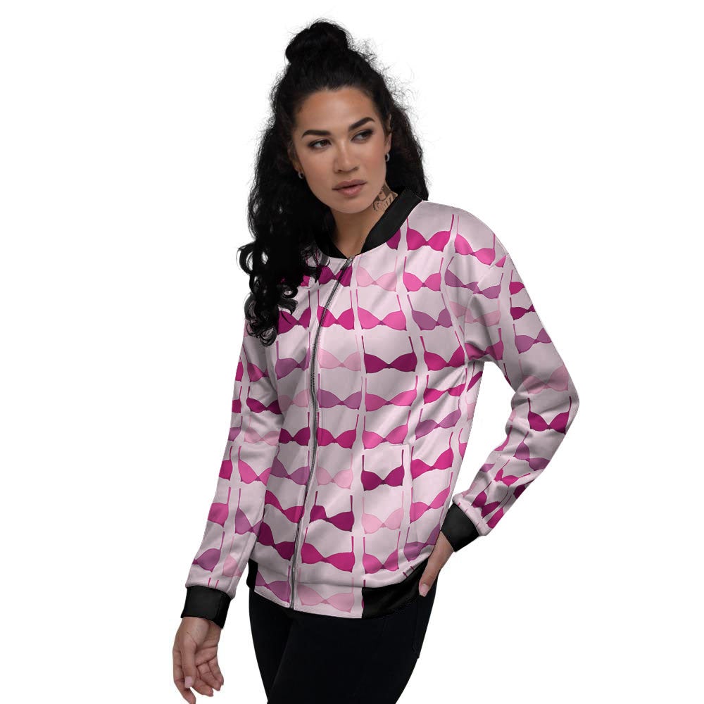 Breast Cancer Pink Bra Print Pattern Women's Bomber Jacket-grizzshop