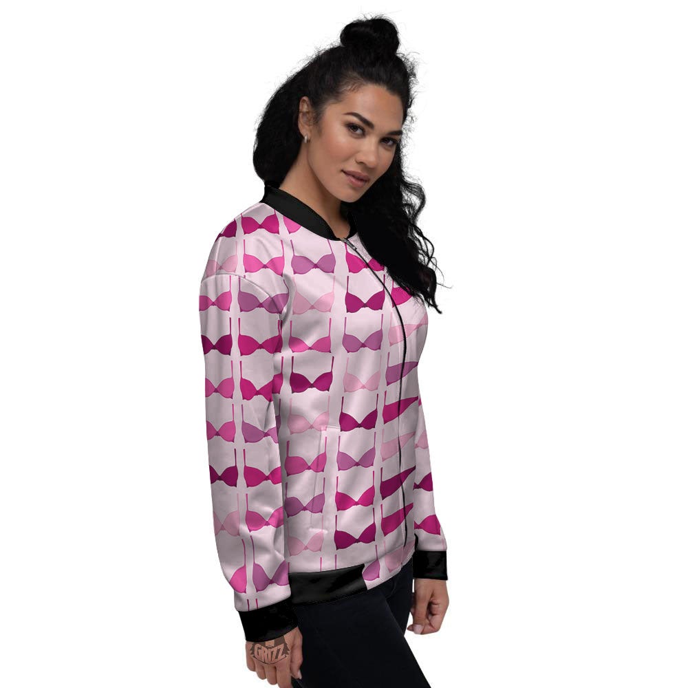 Breast Cancer Pink Bra Print Pattern Women's Bomber Jacket-grizzshop