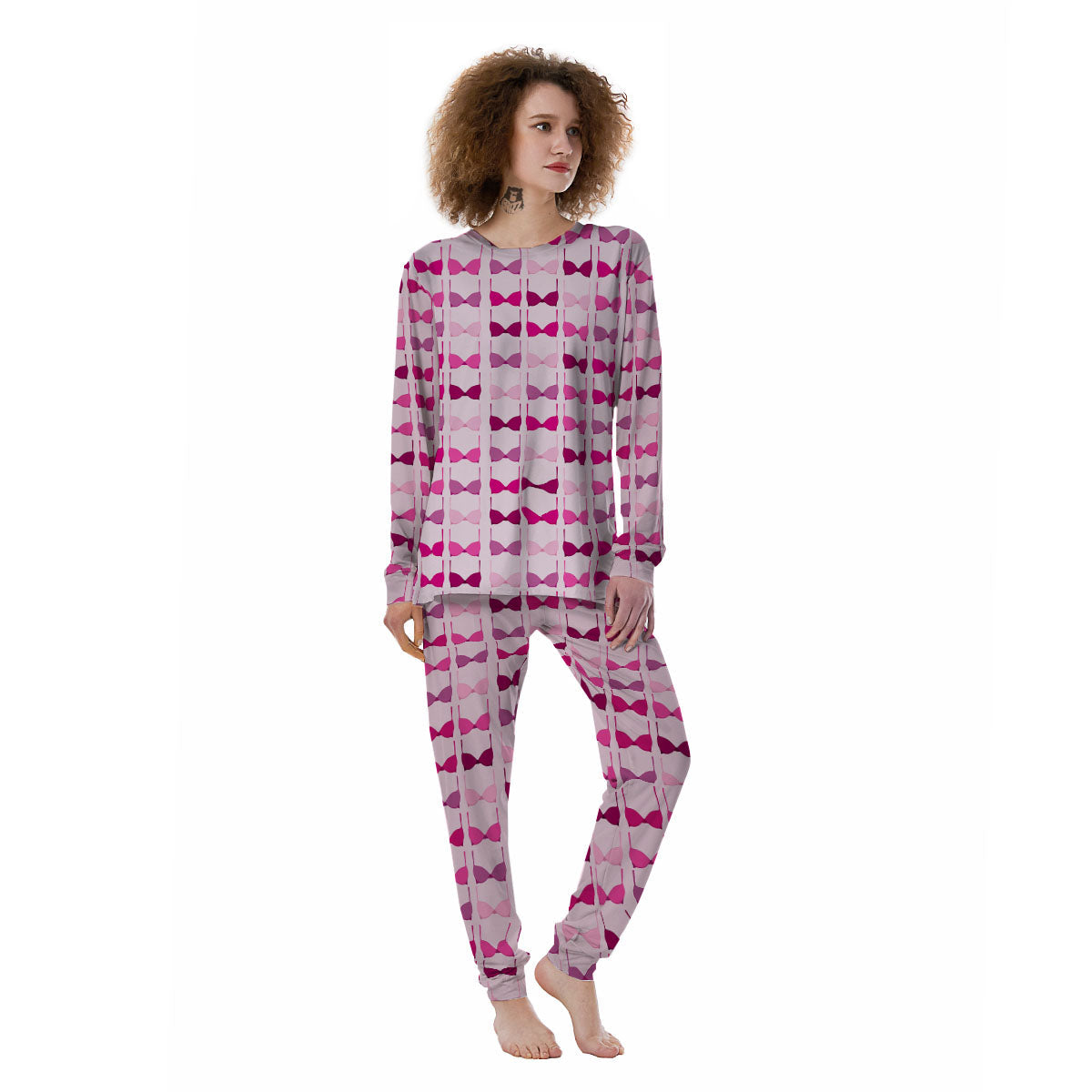 Breast Cancer Pink Bra Print Pattern Women's Pajamas-grizzshop