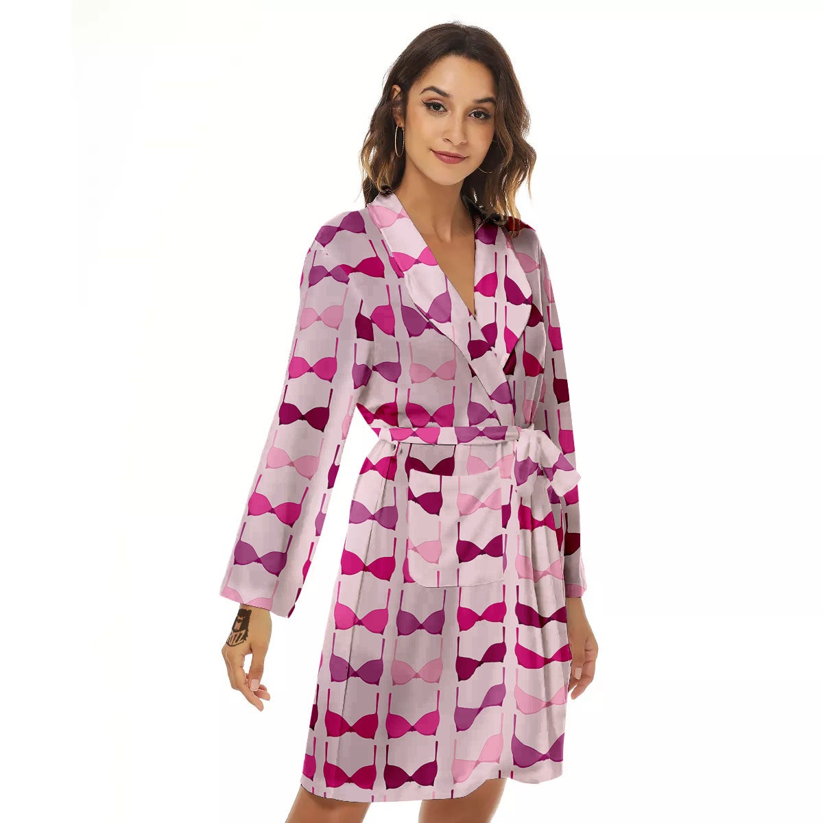 Breast Cancer Pink Bra Print Pattern Women's Robe-grizzshop