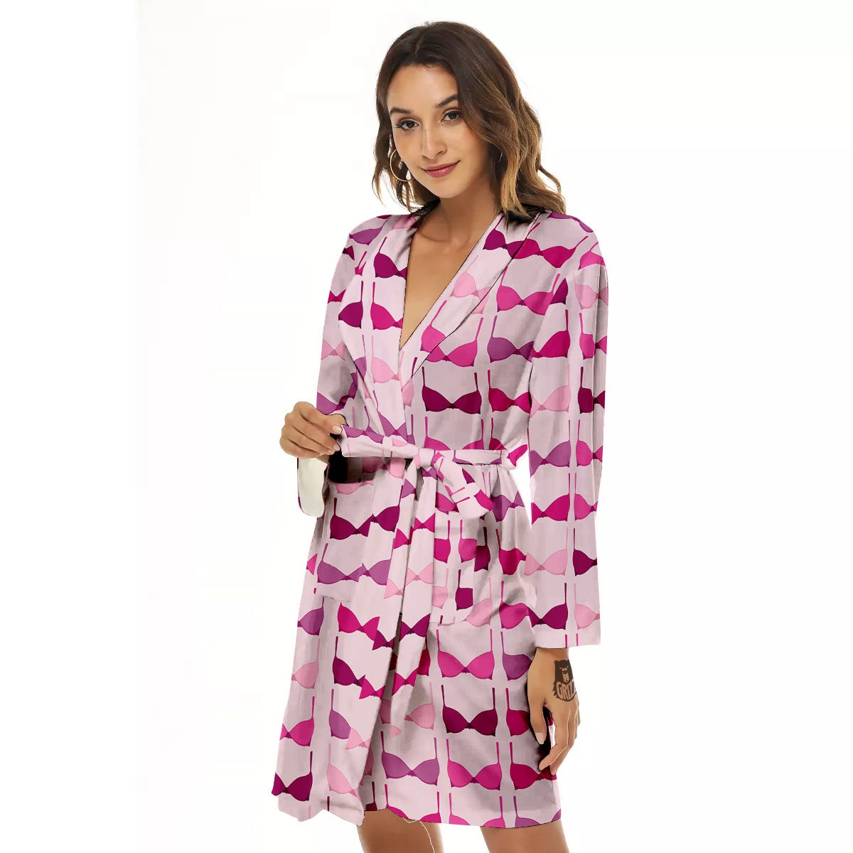 Breast Cancer Pink Bra Print Pattern Women's Robe-grizzshop
