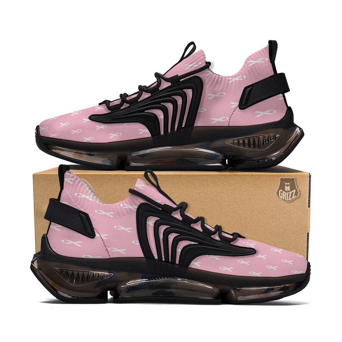 Breast Cancer Pink Pink Pattern Black Gym Shoes-grizzshop
