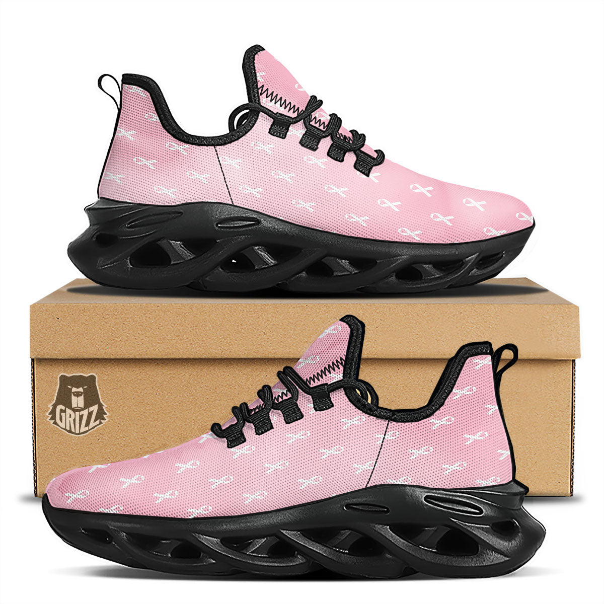 Breast Cancer Pink Pink Pattern Black Running Shoes-grizzshop