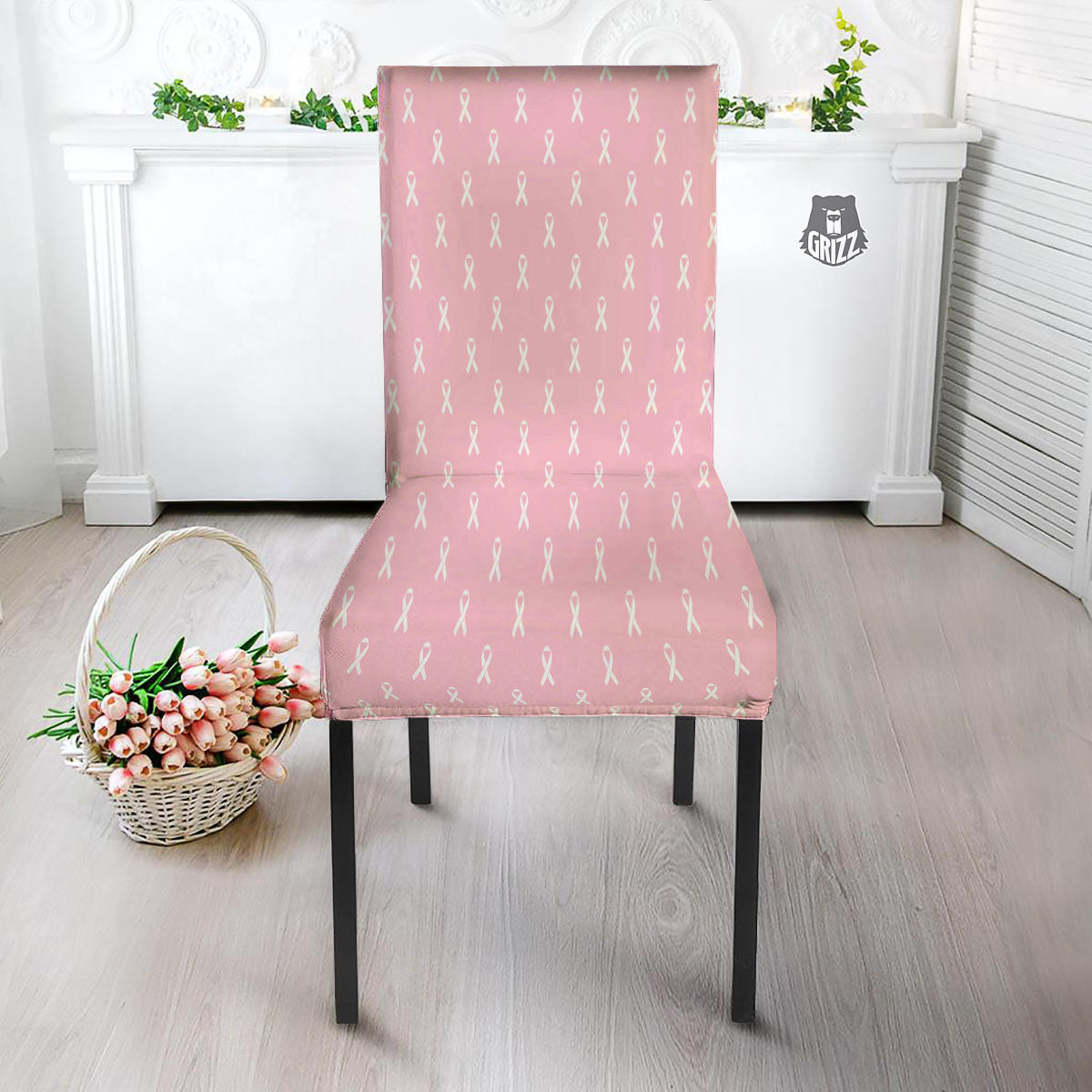 Breast Cancer Pink Pink Pattern Dining Chair Slipcover-grizzshop