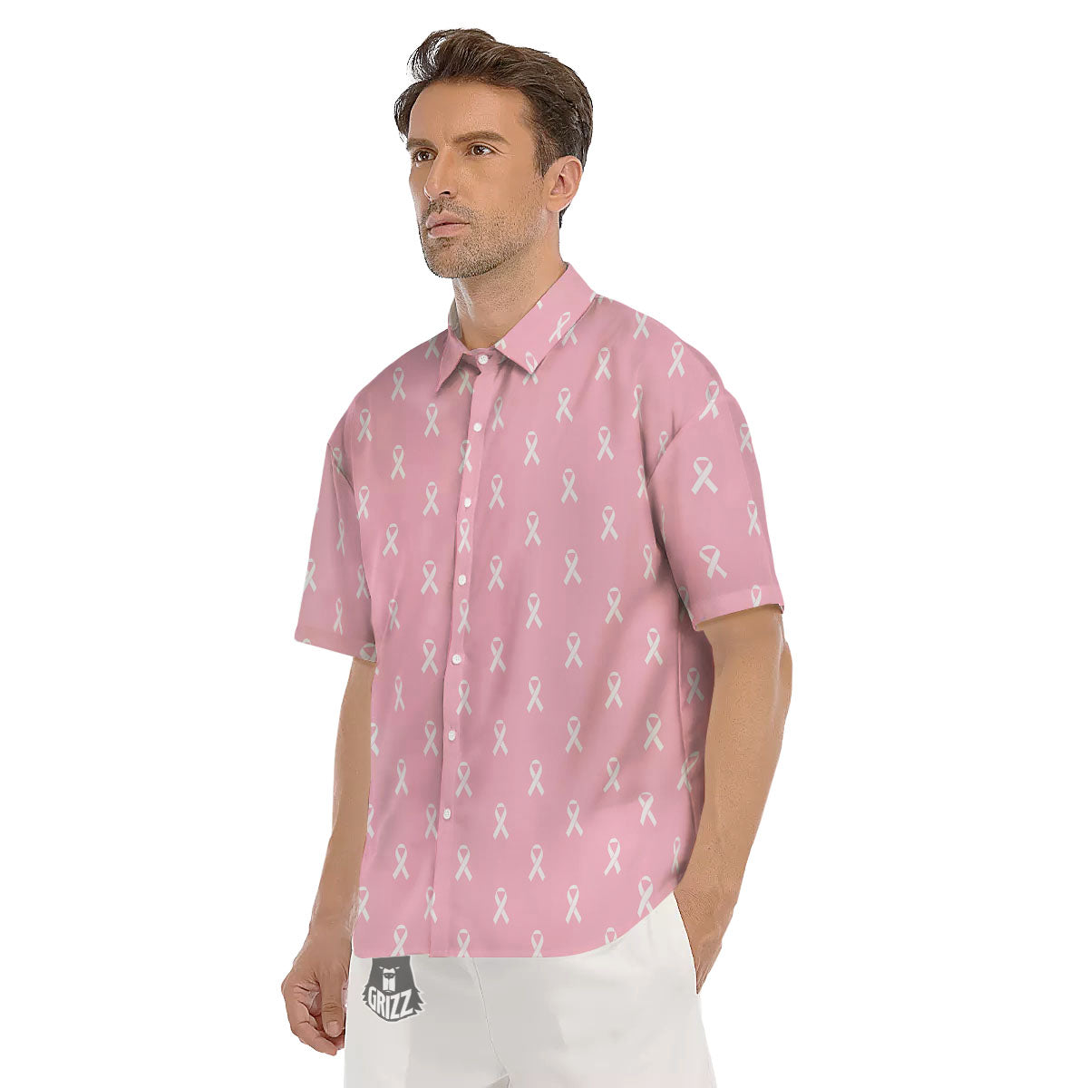 Breast Cancer Pink Pink Pattern Men's Short Sleeve Shirts-grizzshop