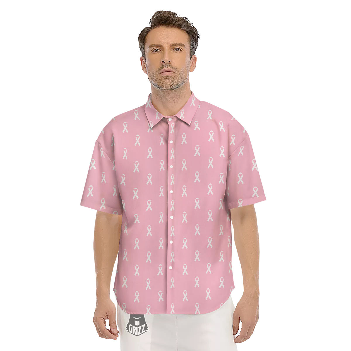 Breast Cancer Pink Pink Pattern Men's Short Sleeve Shirts-grizzshop