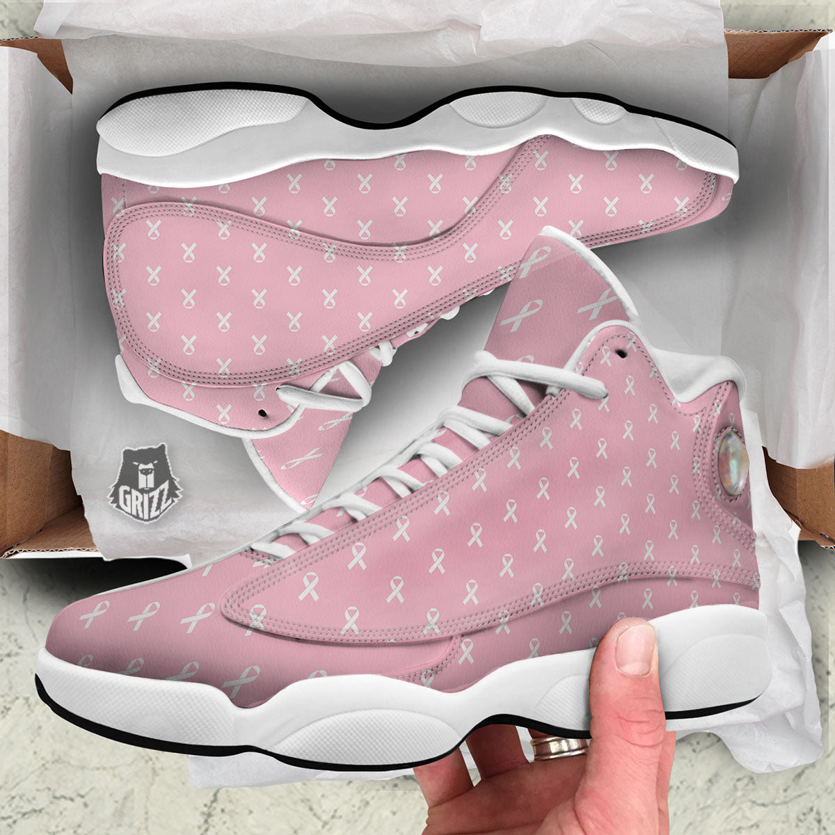 Breast Cancer Pink Pink Pattern White Basketball Shoes-grizzshop