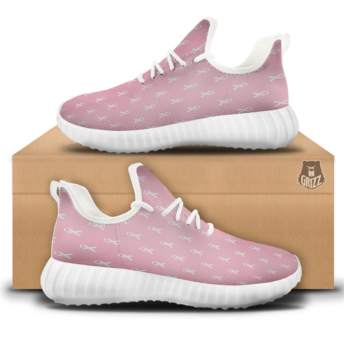 Breast Cancer Pink Pink Pattern White Walking Shoes-grizzshop