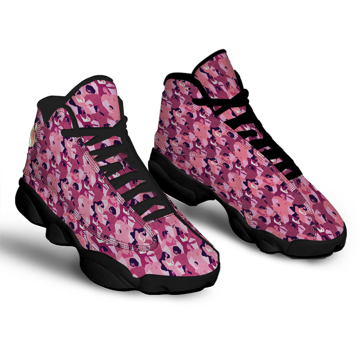 Breast Cancer Pink Print Pattern Black Basketball Shoes-grizzshop