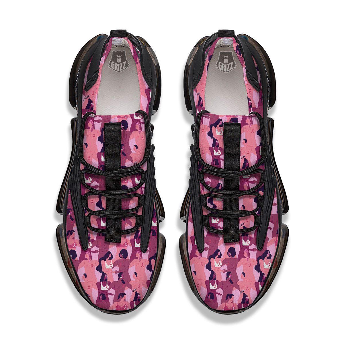Breast Cancer Pink Print Pattern Black Gym Shoes-grizzshop