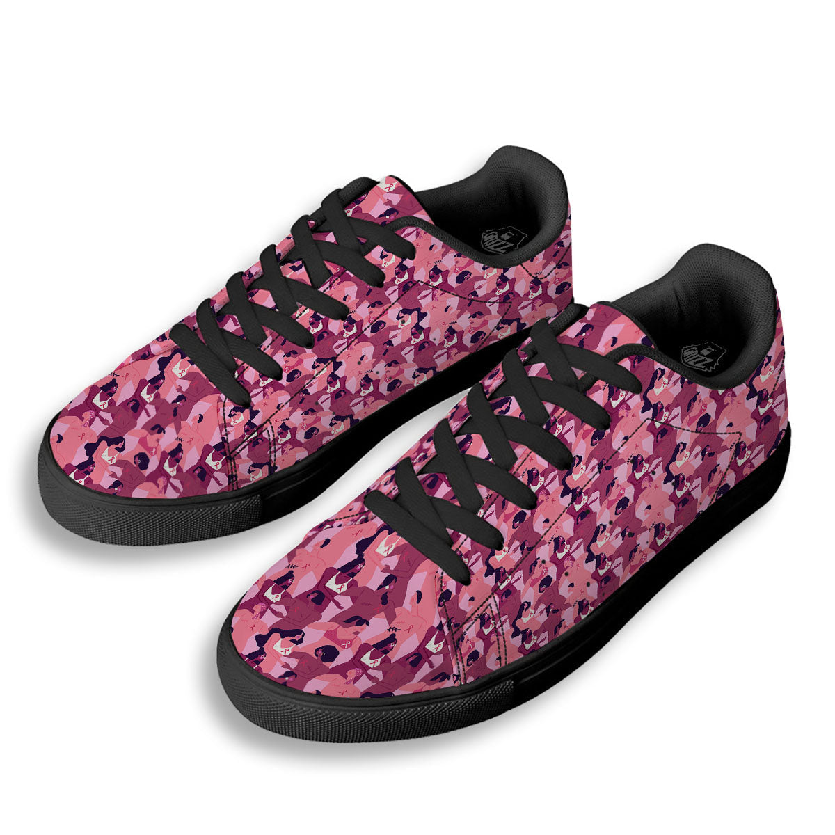 Breast Cancer Pink Print Pattern Black Low Top Sneakers-grizzshop