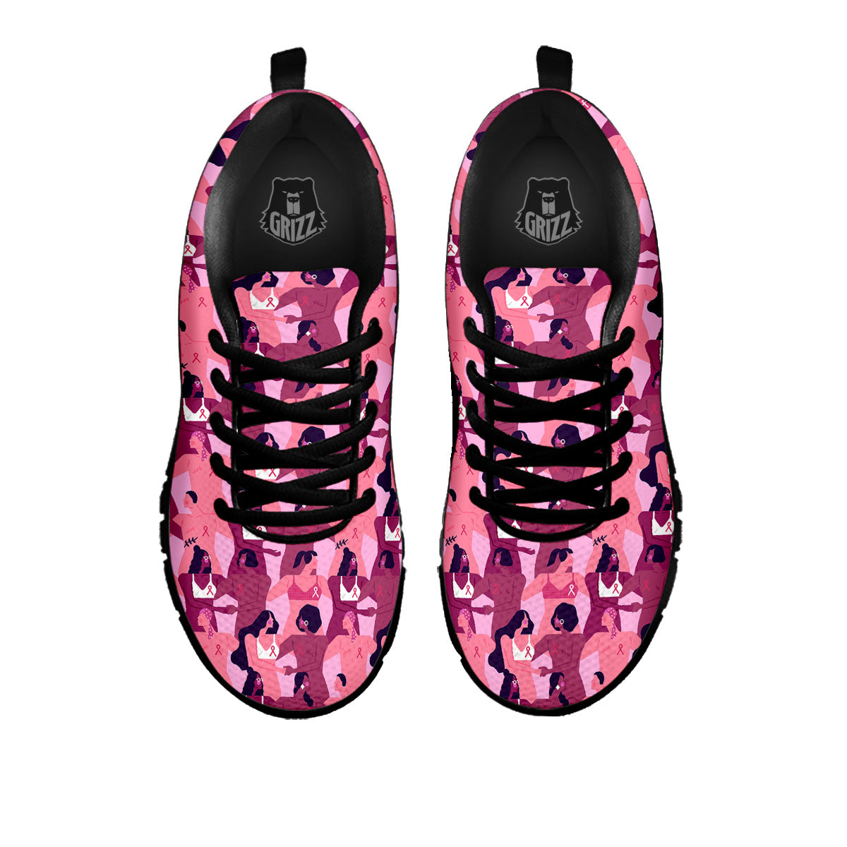 Breast Cancer Pink Print Pattern Black Sneaker-grizzshop