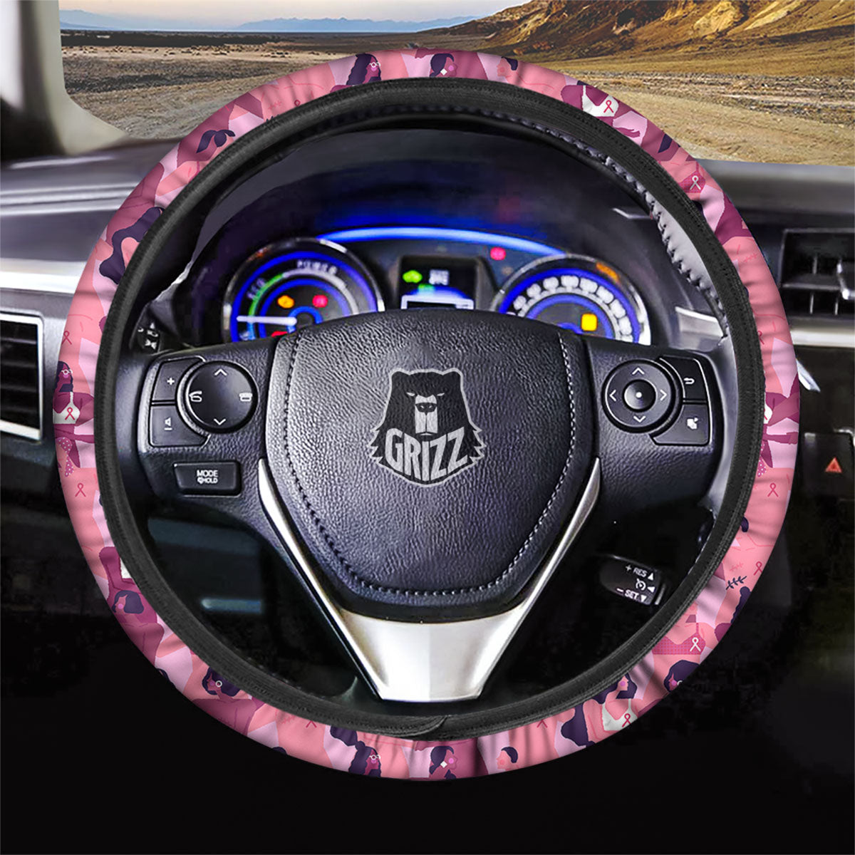 Breast Cancer Pink Print Pattern Car Steering Wheel Cover-grizzshop