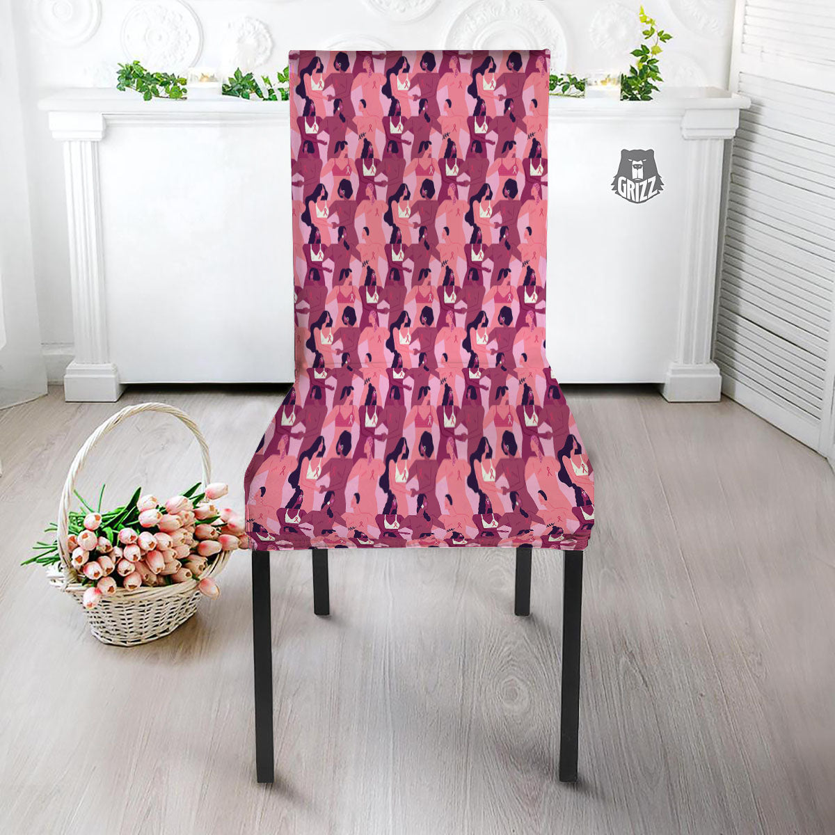 Breast Cancer Pink Print Pattern Dining Chair Slipcover-grizzshop