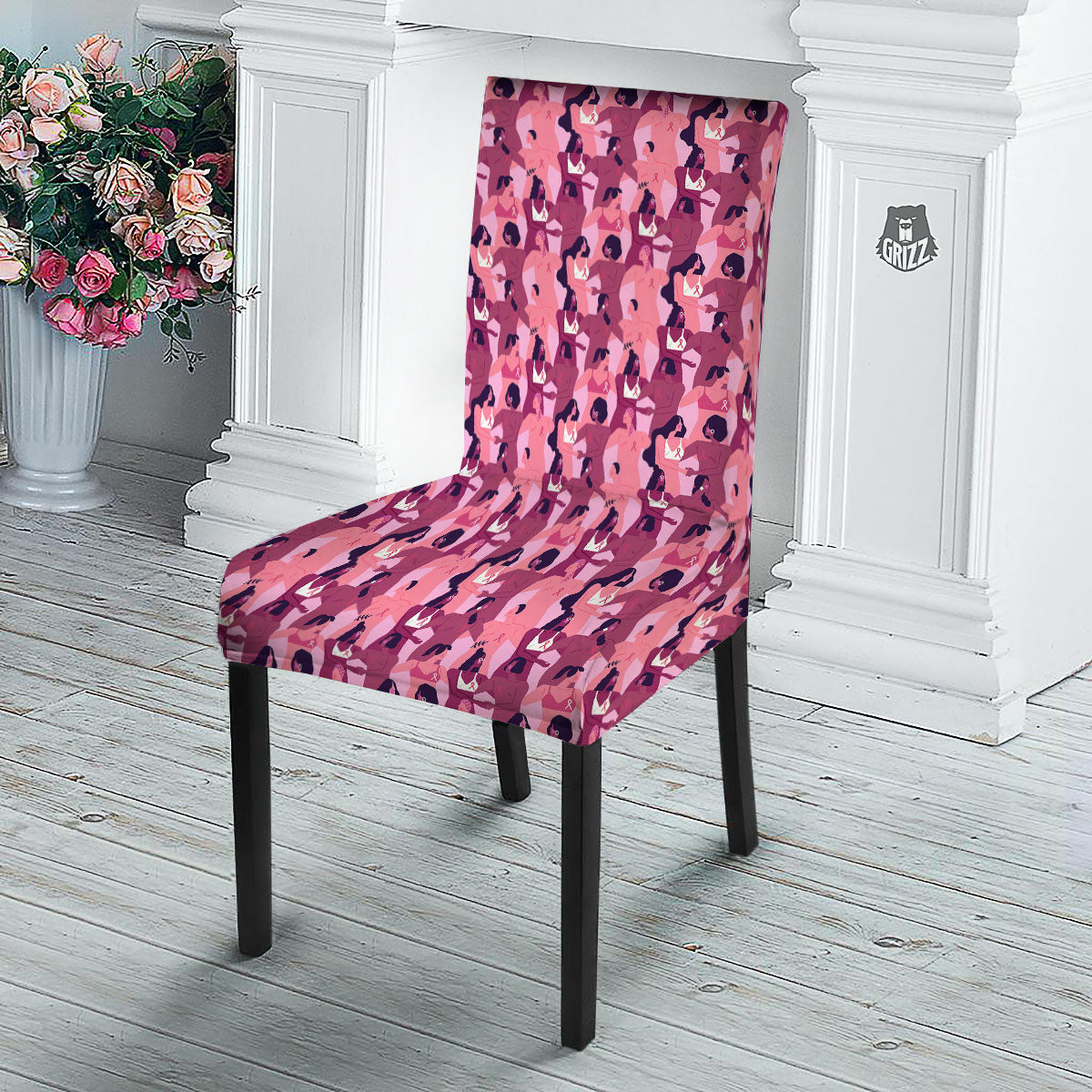 Breast Cancer Pink Print Pattern Dining Chair Slipcover-grizzshop