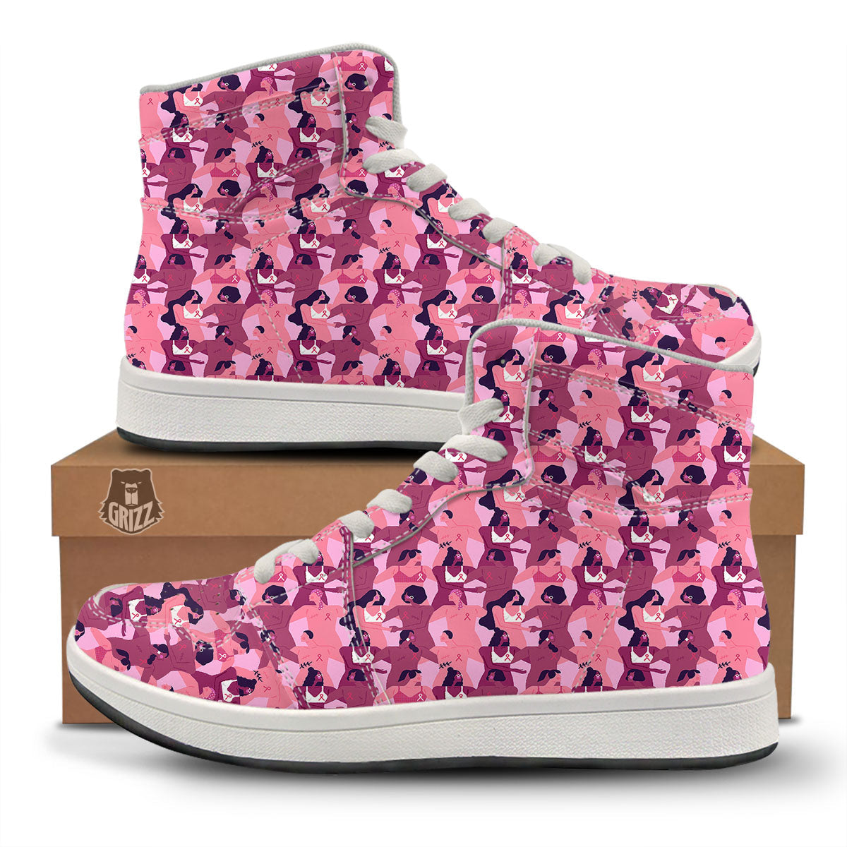 Breast Cancer Pink Print Pattern High Top Sneakers-grizzshop