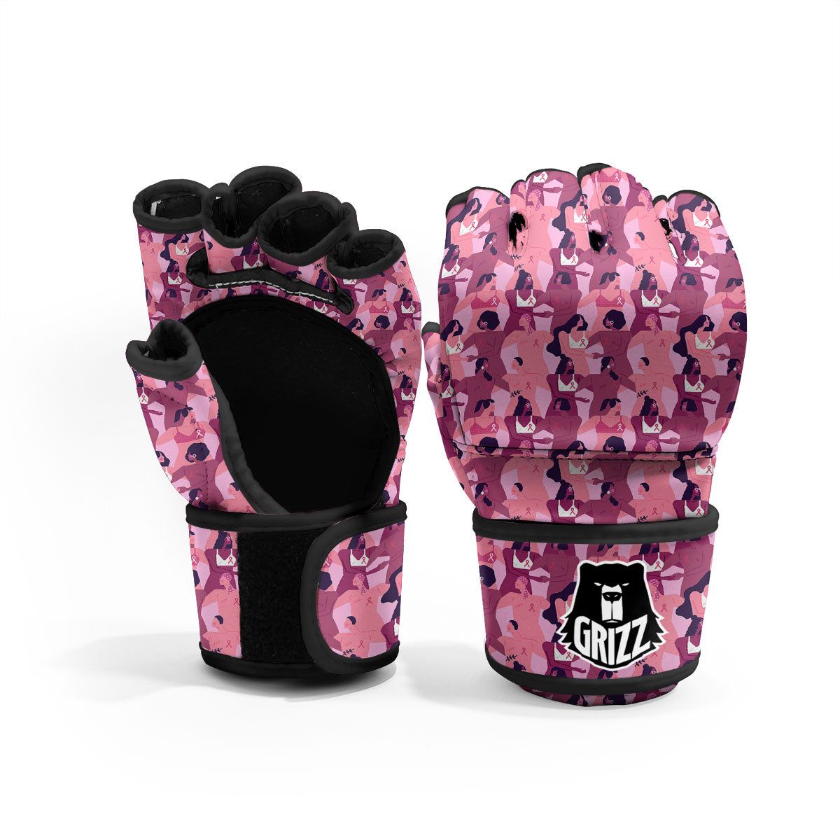 Breast Cancer Pink Print Pattern MMA Gloves-grizzshop
